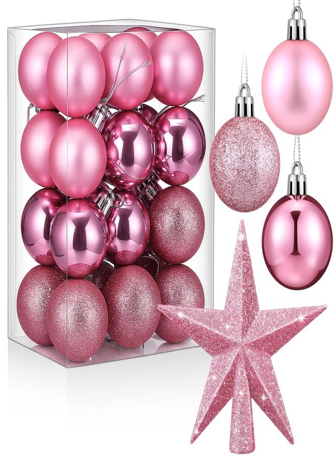 RoundFunny 25 Pcs Mini Christmas Balls Ornaments Set 1.57 Inch Christmas Day Ball Topper Star Tree Hanging Ornaments for Party Decoration(Pink) - Image 1
